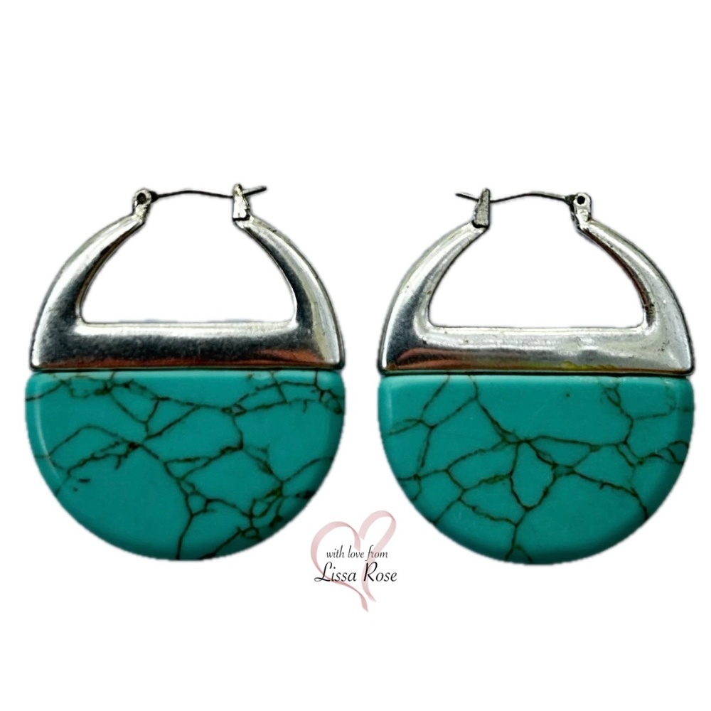 Turquoise and Silver Hoop Earrings (Kenneth Cole)